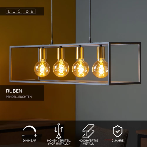 Lucide RUBEN - Pendelleuchten - 4xE27 - Schwarz - USP
